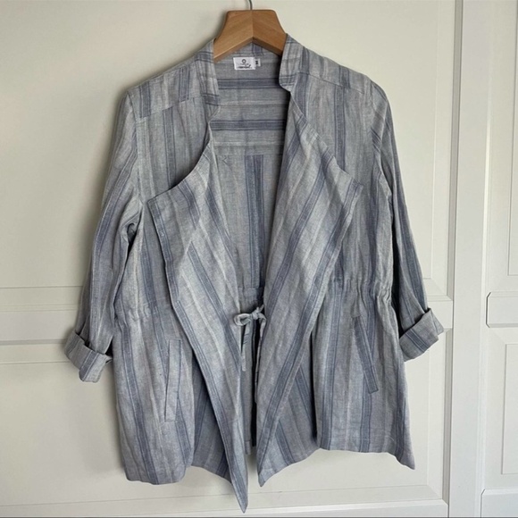 Thread Essentials Soft Lightweight Stripe Linen Jacket M Blue White 9730 - Picture 5 of 10